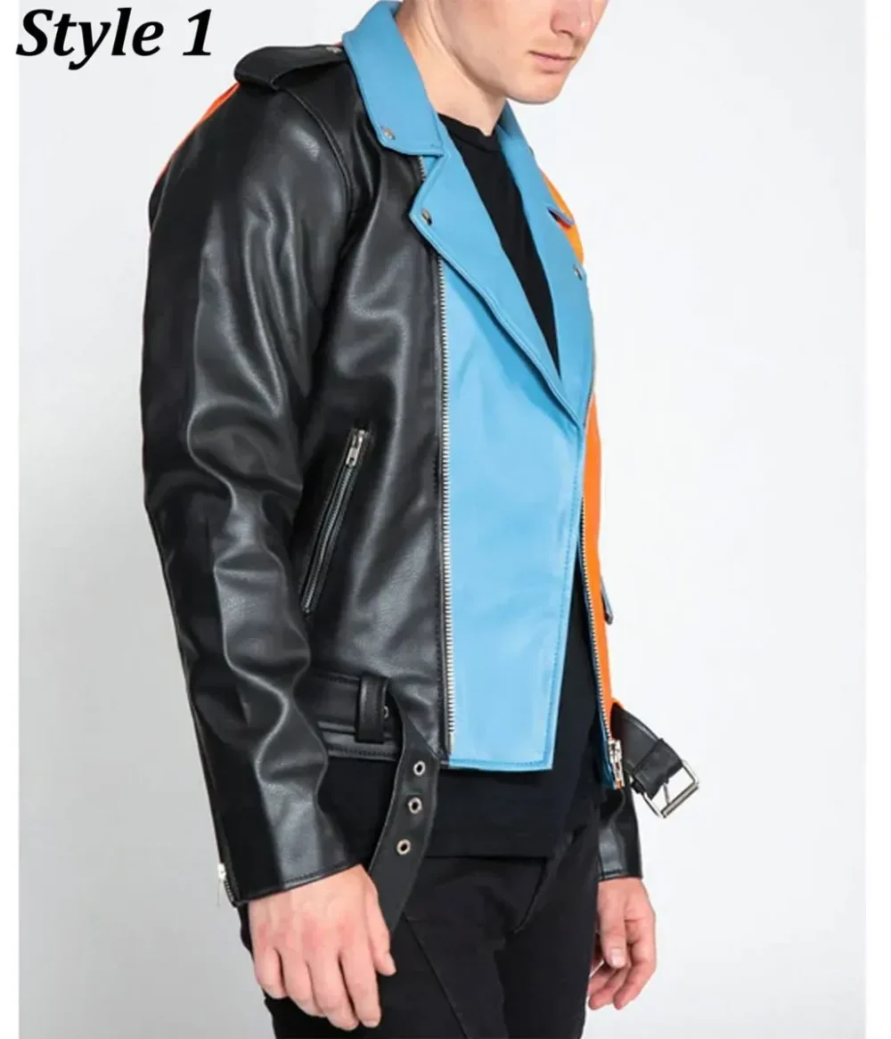 Men’s Moto Style Color Block Leather Jacket