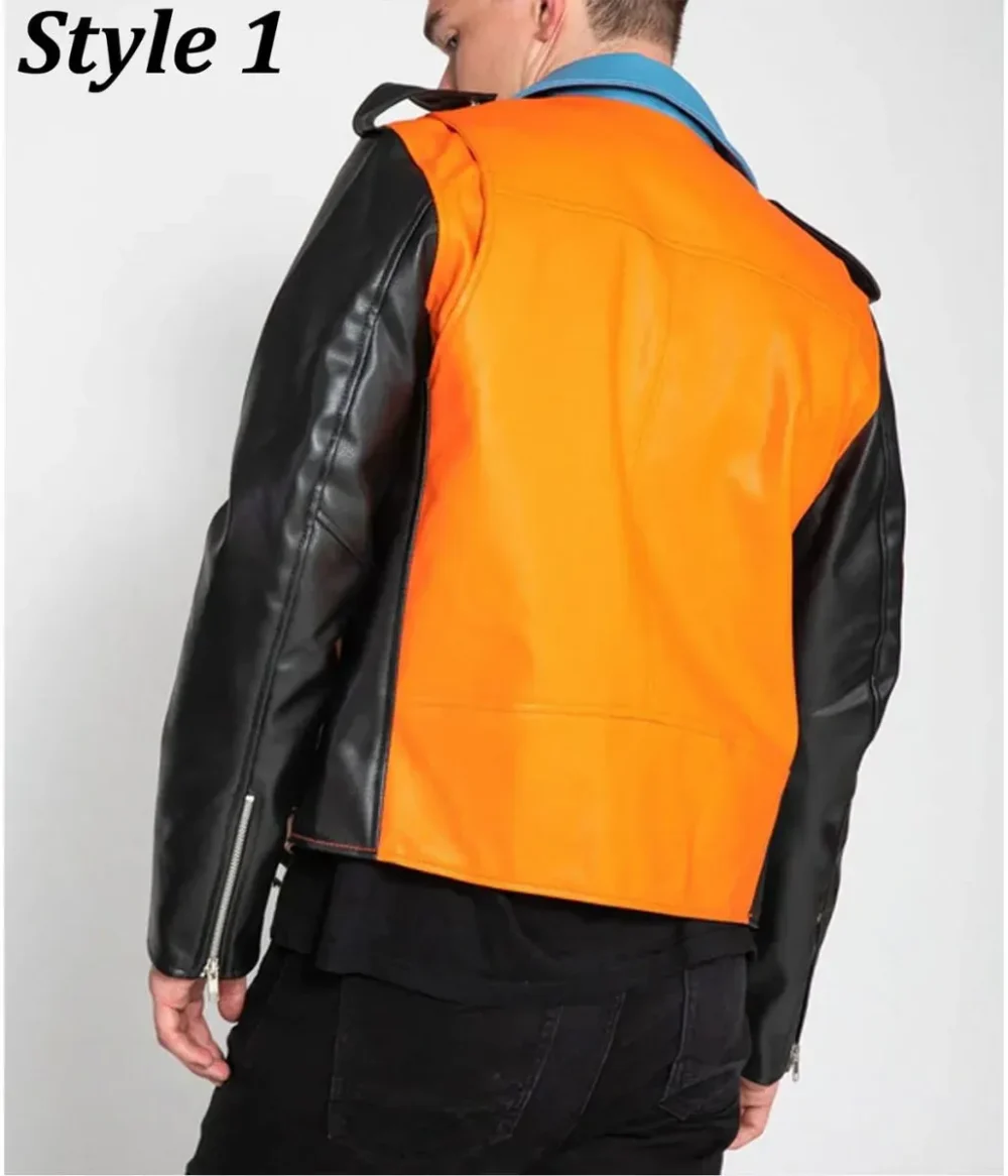 Men’s Moto Style Color Block Leather Jacket