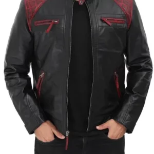 Men's Rollins Black and Maroon Leather Jacket