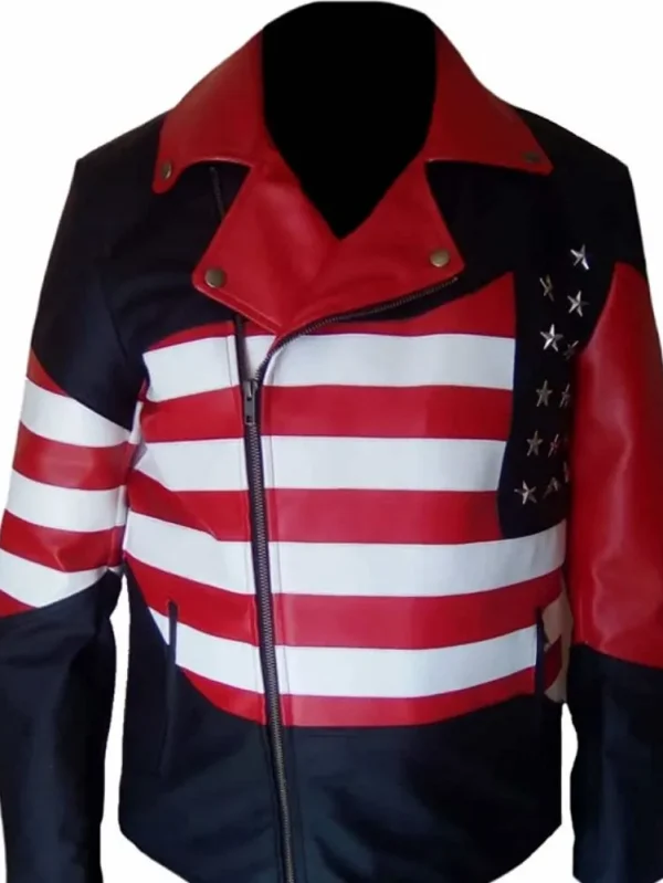 Mens USA Flag Real Leather Jacket