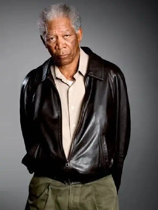 Actor Morgan Freeman Brown Leather Jacket