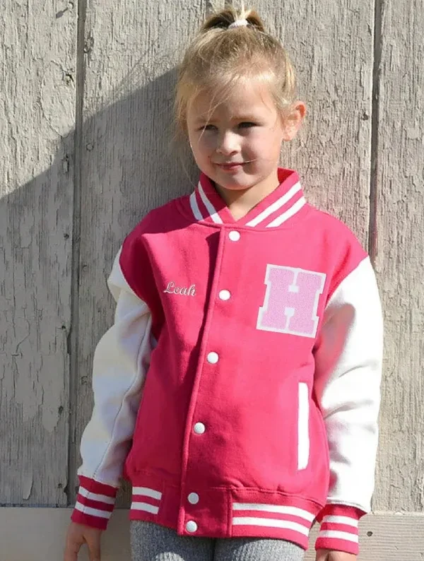 Personalized Kids Pink & white Varsity Jacket