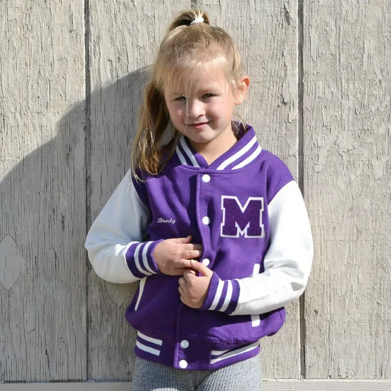 Personalized Kids purple Varsity Jacket