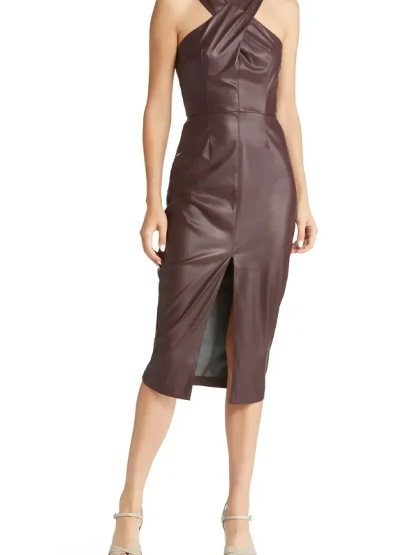 Rach Faux Leather Halter Neck Midi Dress