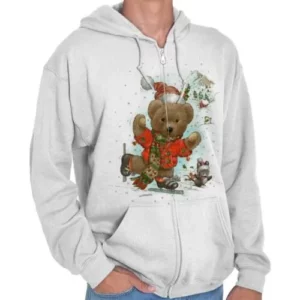 Santa Claus Teddy Bear Ice Skating Christmas Hoodie