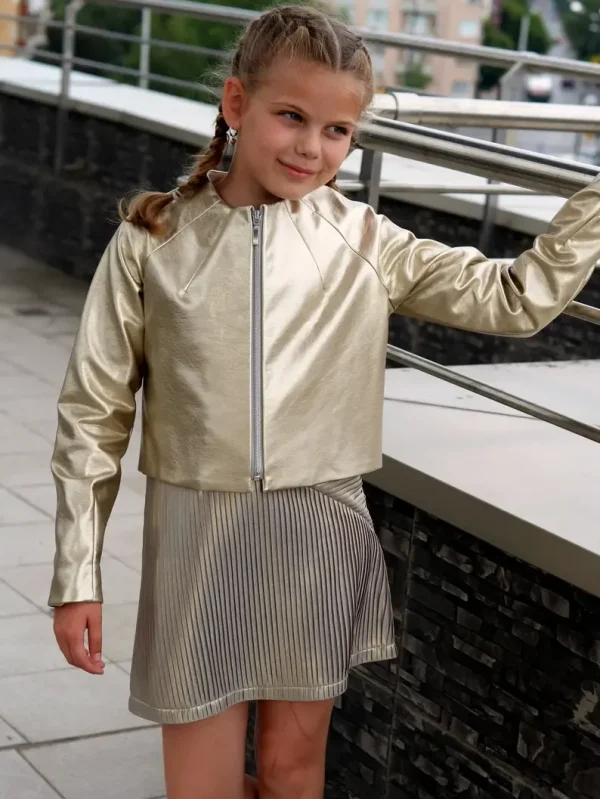 Shiny gold faux leather jacket for girls