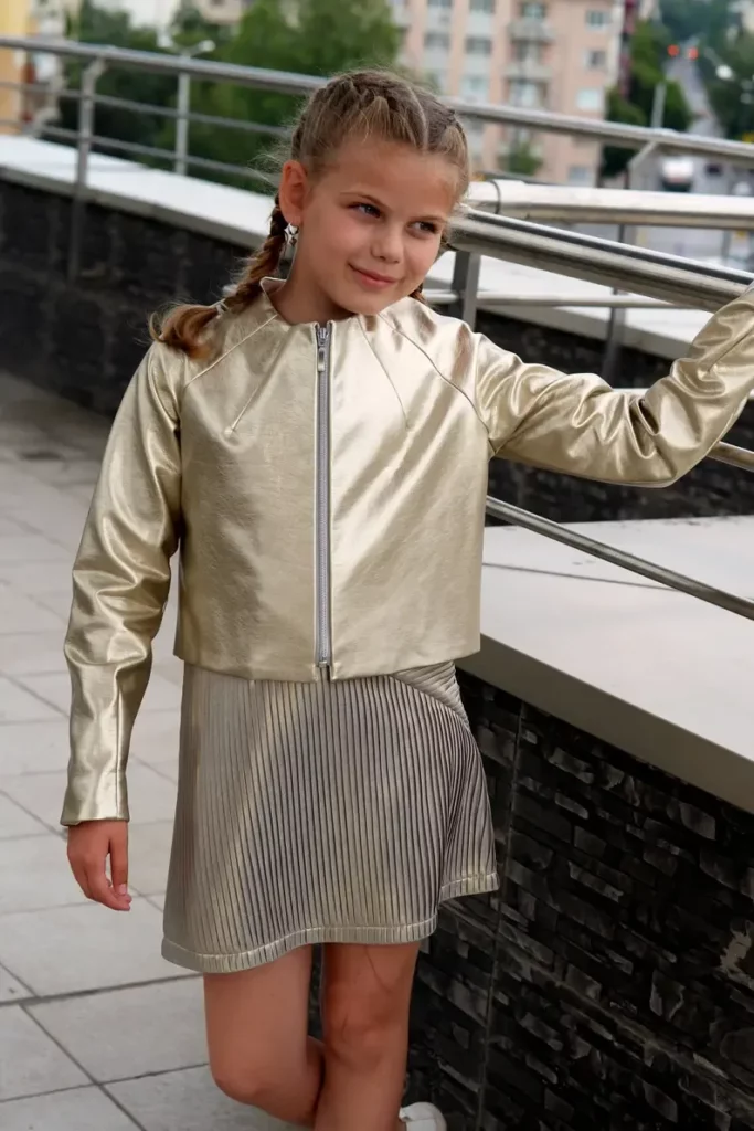 Shiny gold faux leather jacket for girls