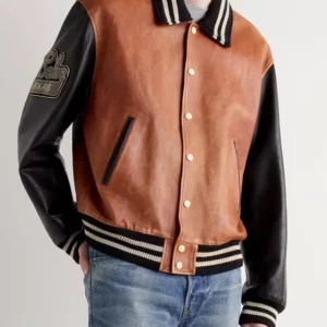 Teddy Oversized Logo-Appliqued Leather Bomber Jacket