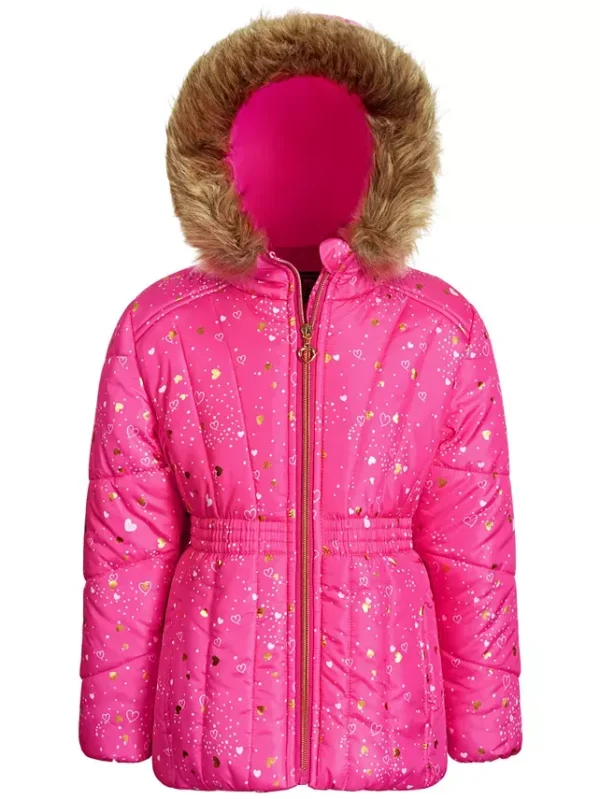 Toddler & Little Girls Foil-Print Quilted Berry Hearts Coat