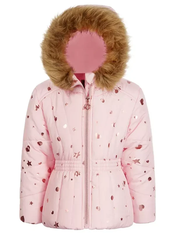 Toddler & Little Girls Foil-Print Quilted Blush Hearts Coat