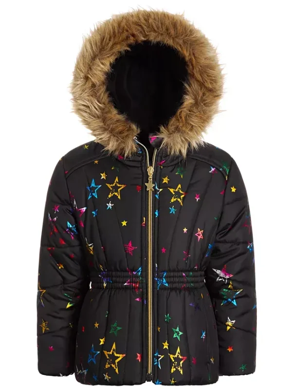 Toddler & Little Girls Foil-Print Quilted Puffer Coat