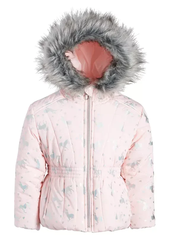 Toddler & Little Girls Foil-Print Quilted Puffer Pink Coat