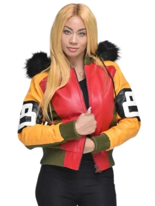 Womens 8 Ball Bomber Leather Jacket