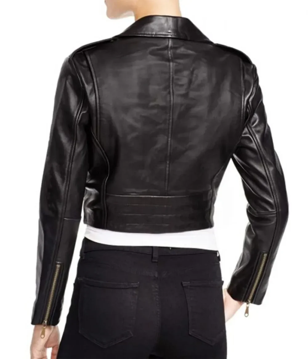 Women’s Asymmetrical Cropped Black Leather Biker Jacket