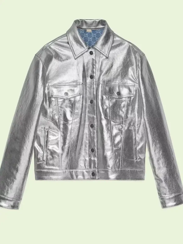 Gucci Metallic Silver Leather Jacket 