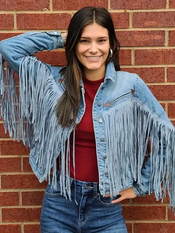 Ladies Fashion Denim Blue Fringe Jacket