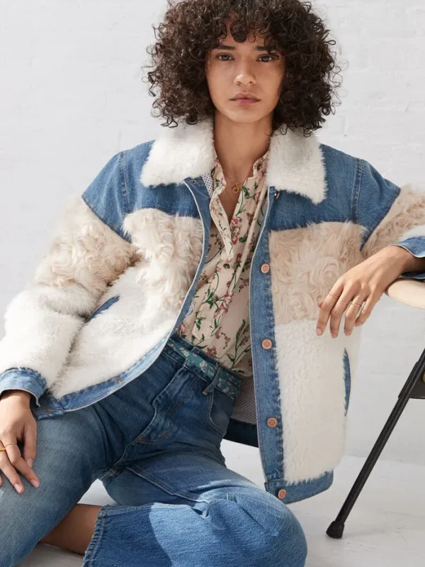 LA VIE MIXED FAUX FUR & DENIM JACKET