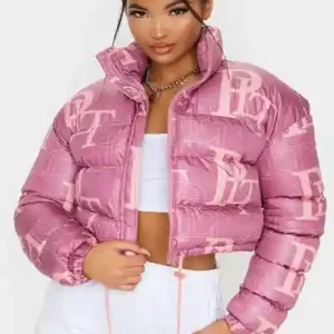 Ladies Pink Puffer Cropped Jacket