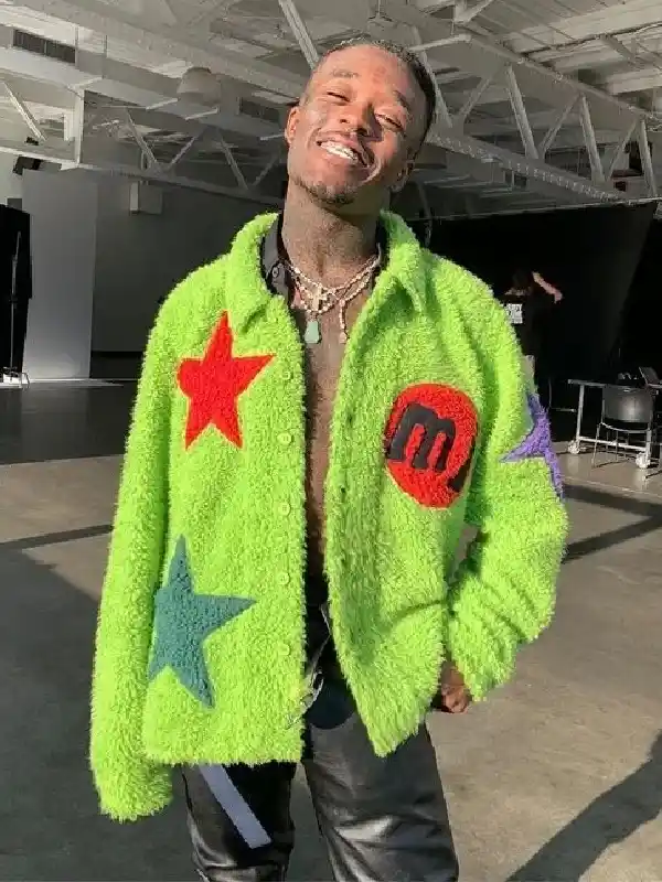 American Rapper Lil Uzi Vert Green Star Fur Jacket