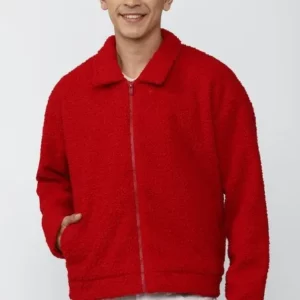 Men Fashion Red Polar Fleece Jacket