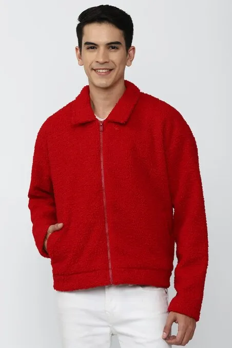 Men Fashion Red Polar Fleece Jacket