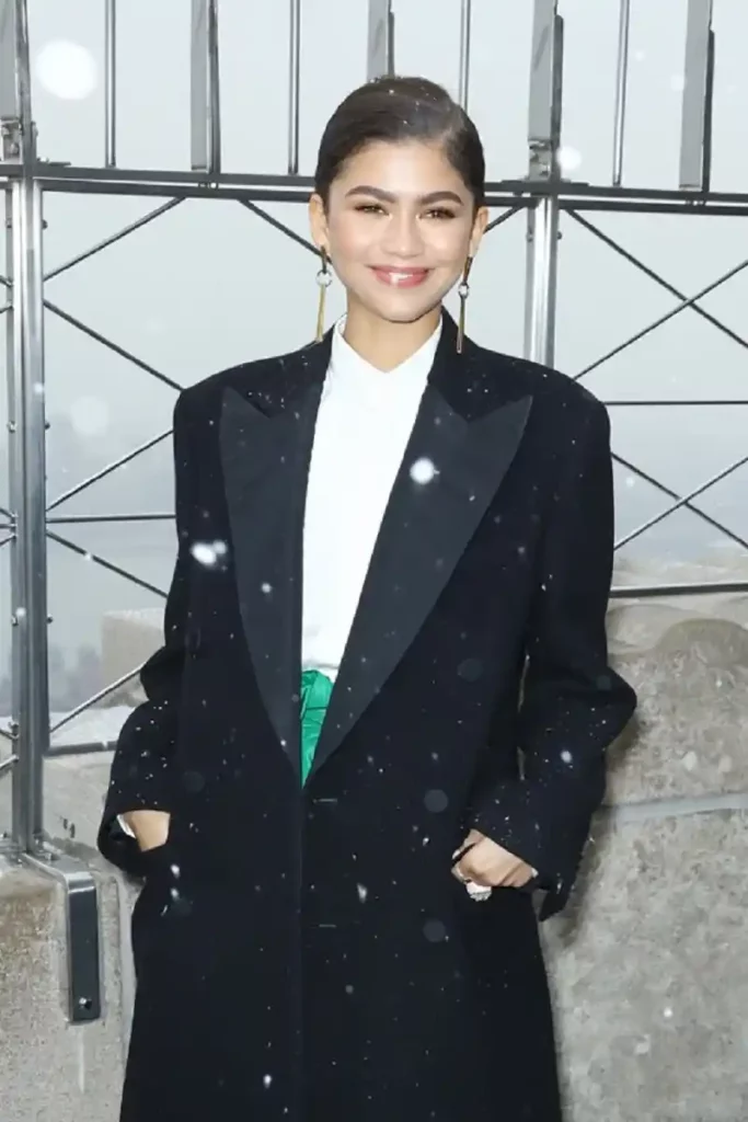 Actress Zendaya Visit The Empire State Building Long Coat