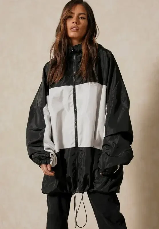 Women's Parachute Oversized Black Jacket