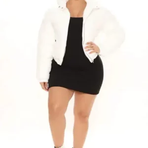 Women's White Puffer Jacket With Long Sleeves