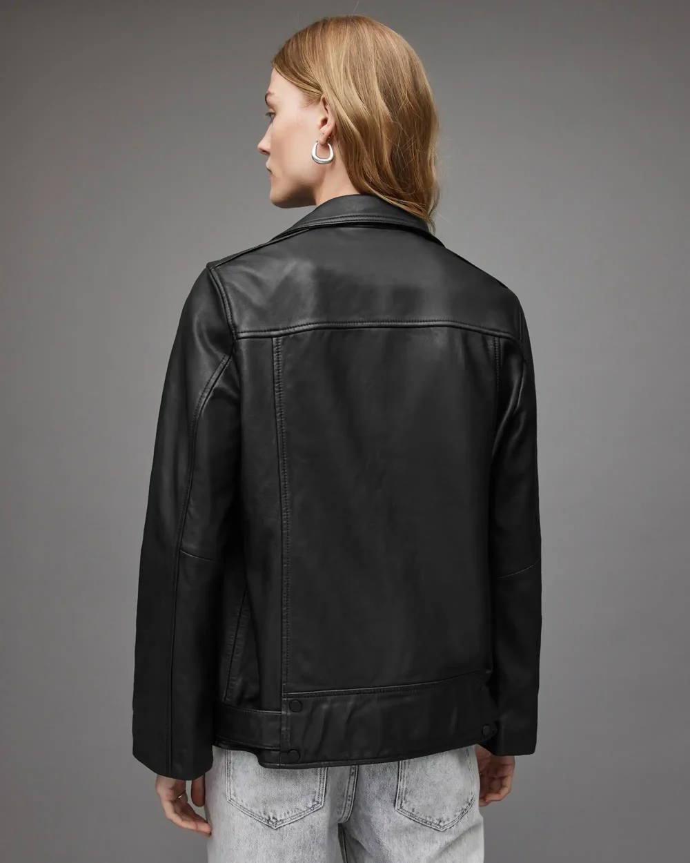 Women's Black Oversized Leather Biker Jacket