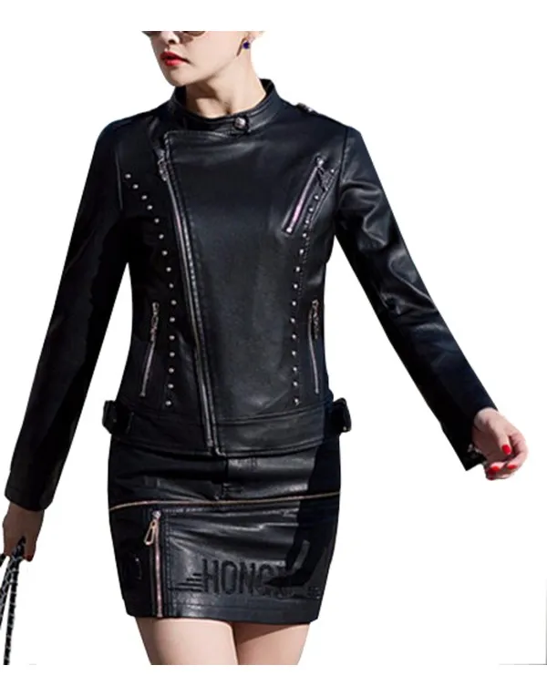 Ladies Fashion Black Leather Jacket