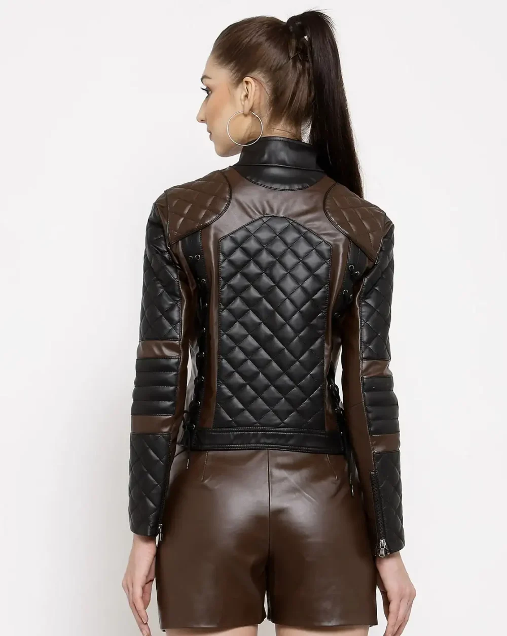 Women's Shirt Style Collar Quilted Leather Jacket