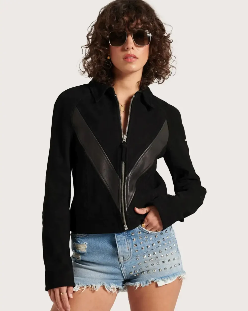 Women's Leather Zip-Front Black Biker Jacket