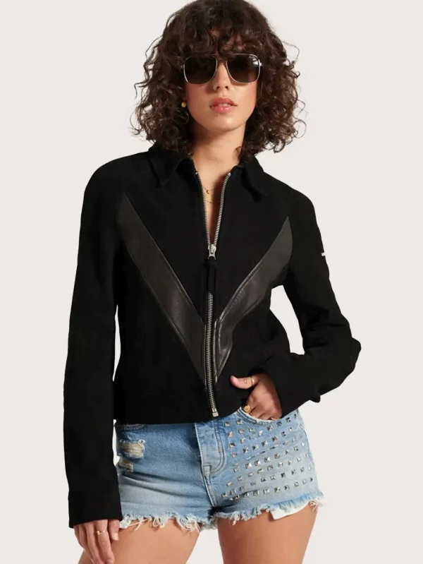 Women's Leather Zip-Front Black Biker Jacket