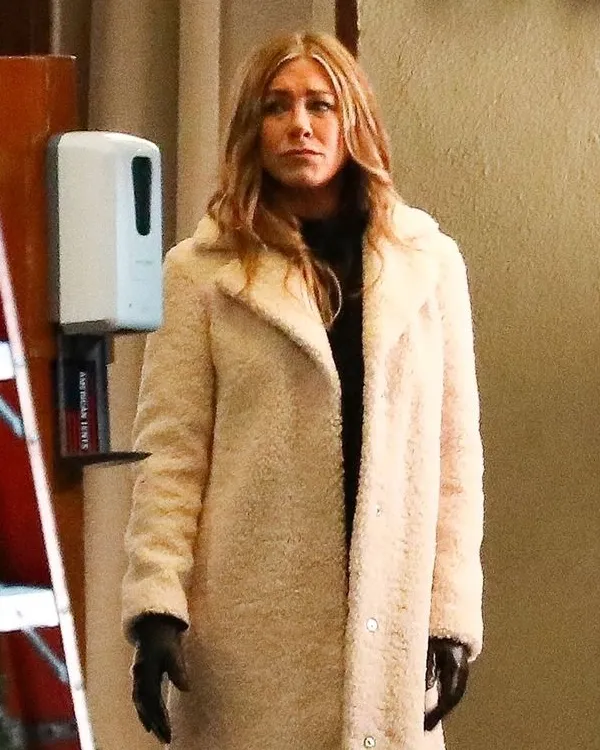 The Morning Show Jennifer Aniston Long White Fur Coat