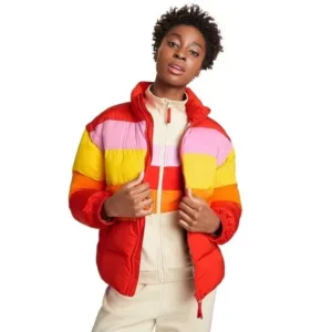 Women’s Multi Color puffer jacket With Zip Off Slevees