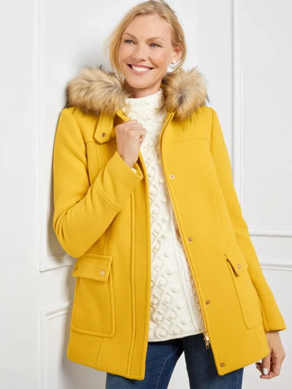 Women's Yellow Faux Fur Hooded Jacket