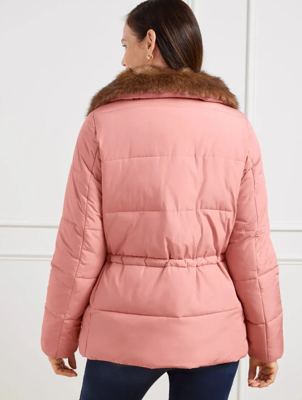 Women's Faux Fur Collar Pink Puffer Jacket