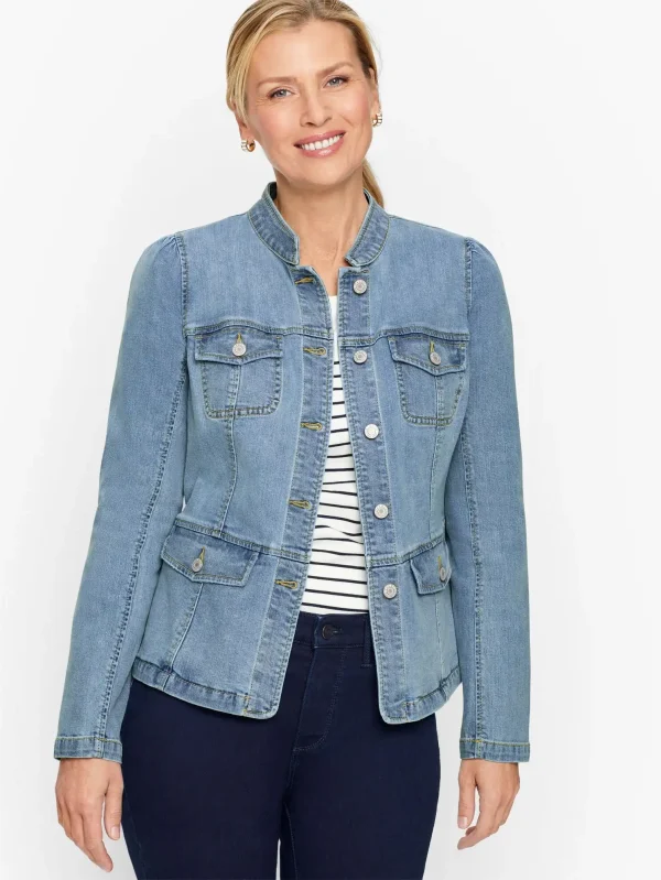 Women's Blue Round Collar Denim Jacket