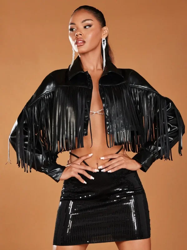 Women's Black Faux Leather Crop Jacket