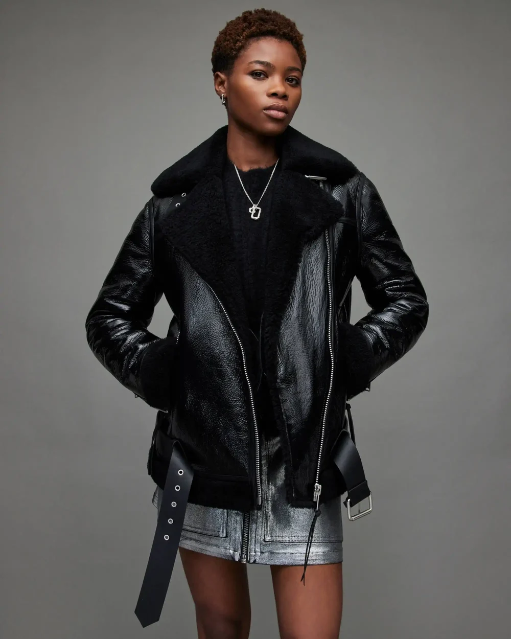 Women's Black Shearling Leather Jacket