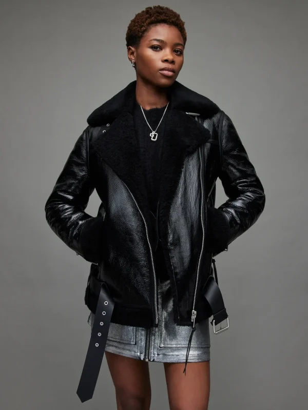 Women's Black Shearling Leather Jacket