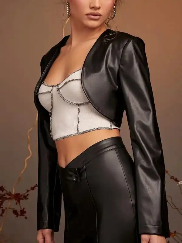 Women's Open Front Leather Crop Jacket