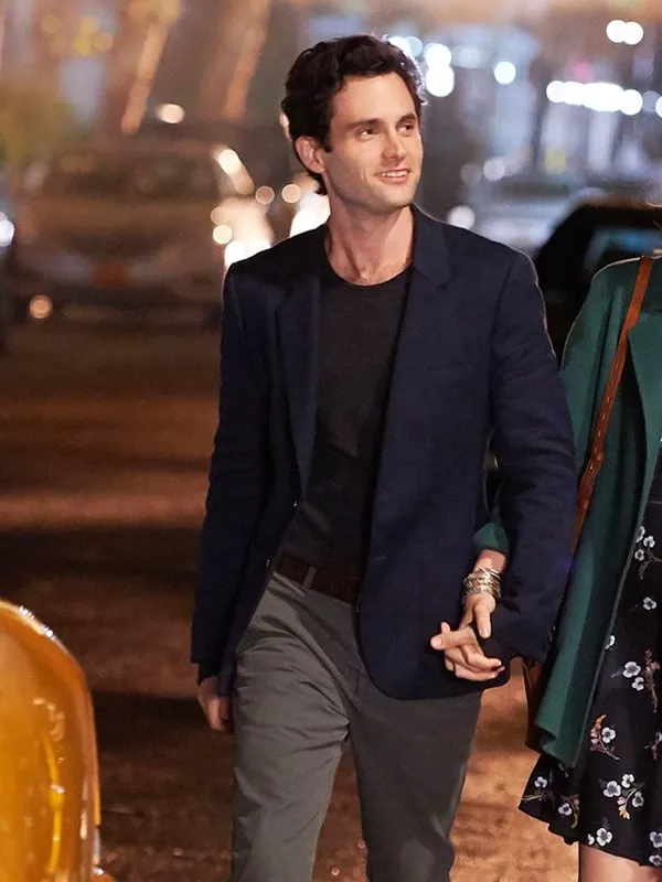 You Penn Badgley Blue Cotton Blazer