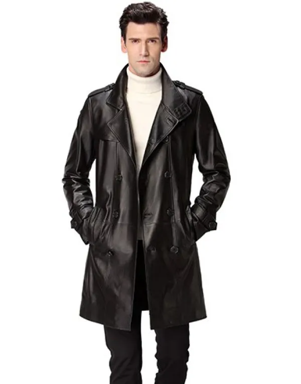 Men's fashion New Stylish Genuine Leather Long Black Coat