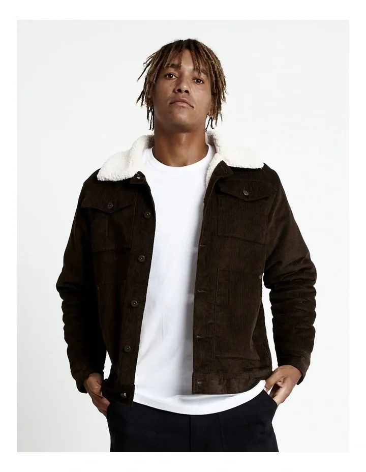 Men's Sherpa Cord Brown Jacket With Shearling Collar