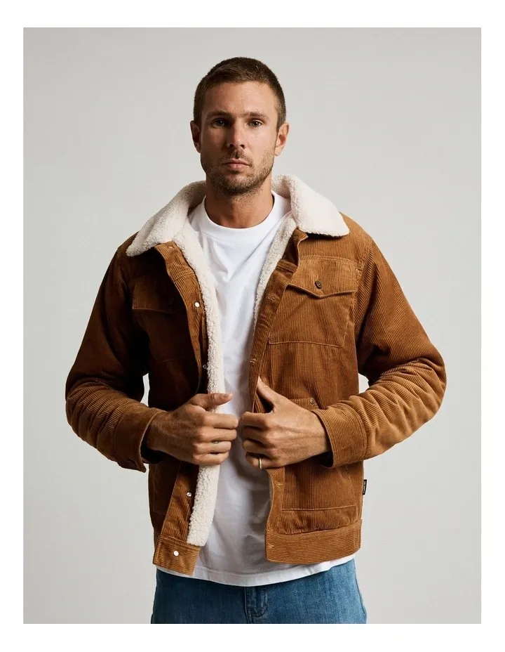 Mens Sherpa Cord Brown Corduroy Jacket