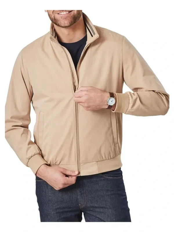 Men's Soft Touch Bomber Tan Jacket With Stand up Collar