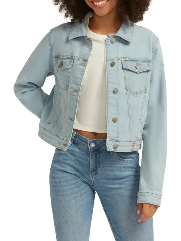 Women's Slim Denim Blue Jacket With Long Sleeves