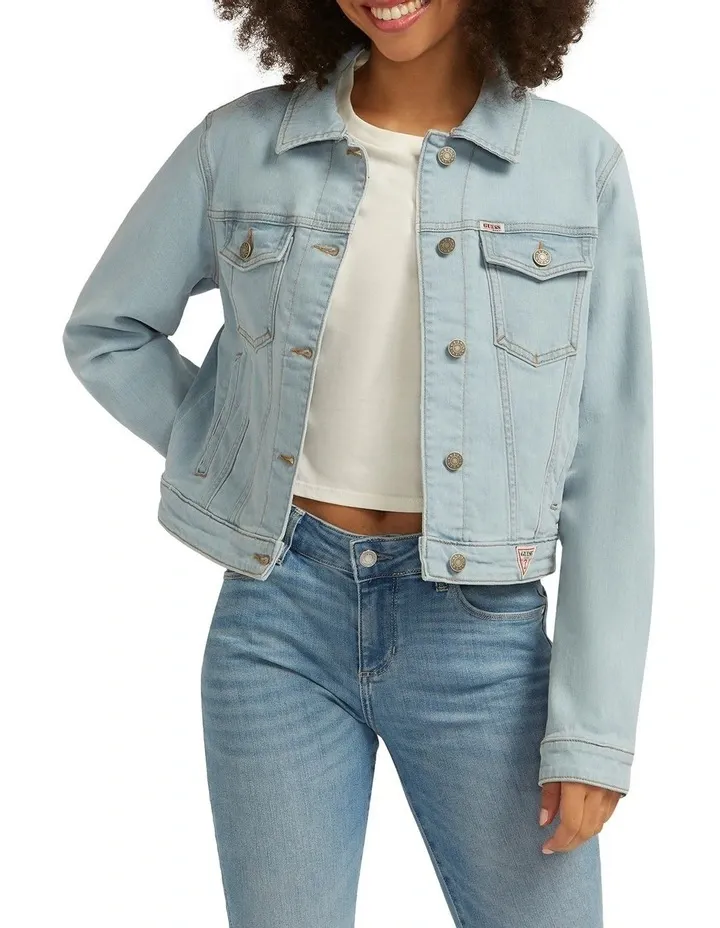 Women's Slim Denim Blue Jacket With Long Sleeves