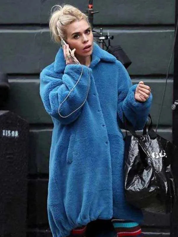 Suzie Pickles TV Series I Hate Suzie Billie Piper Blue Shearling Coat